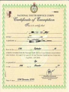 How does nysc certificafe of Exemption look like 