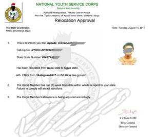 How Does the NYSC Relocation Letter Look Like