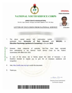 Sample of nysc exclusion letter 